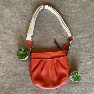 Coach Swingpack SOHO Pleated Red Leather Crossbody with Canvas Strap